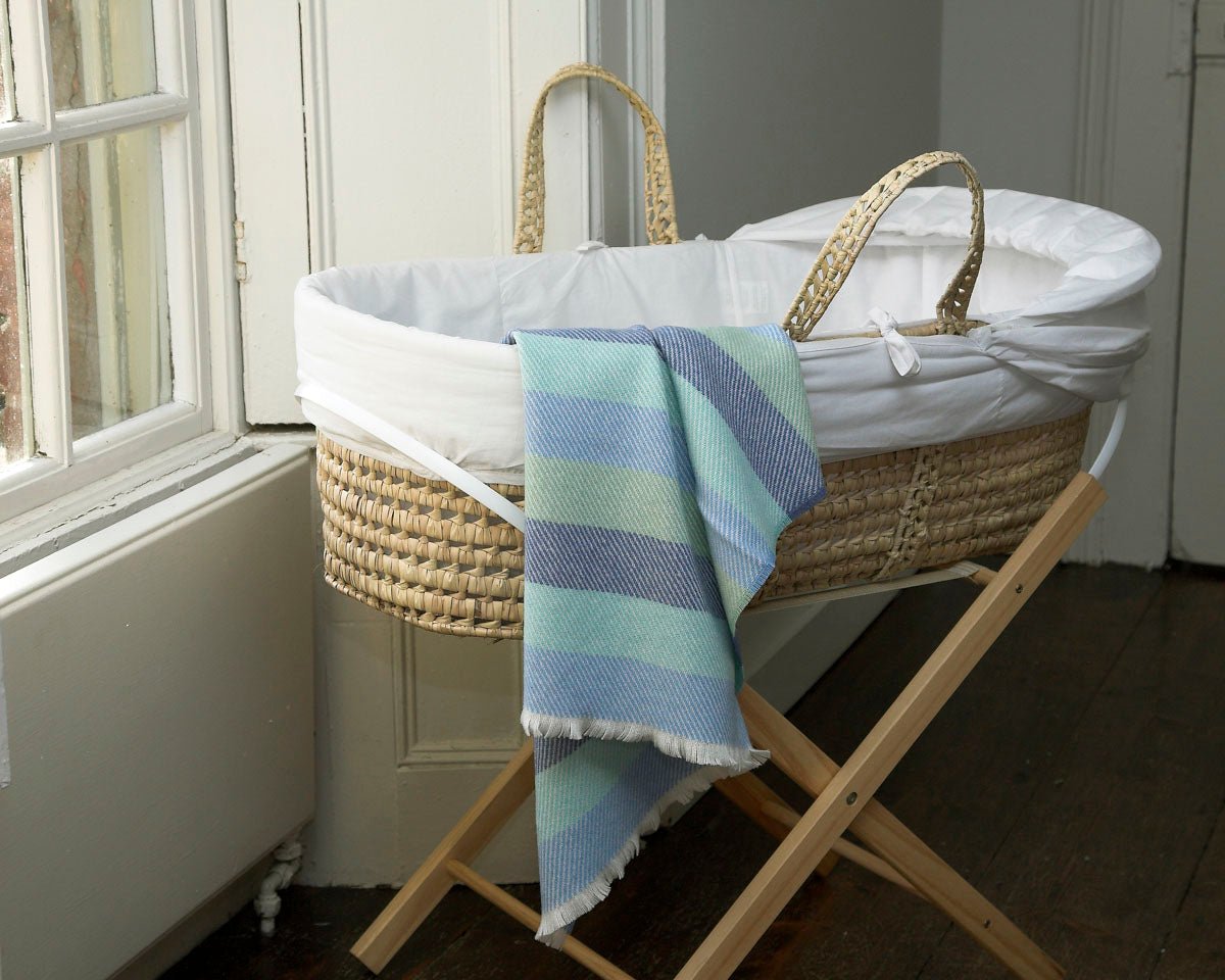 Blue Striped Kileen Lambswool Baby Blanket - Cushendale Woollen Mills